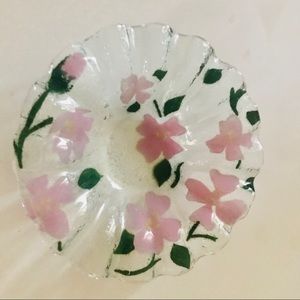 New Glass Bowl Pink Flowers Hand Painted